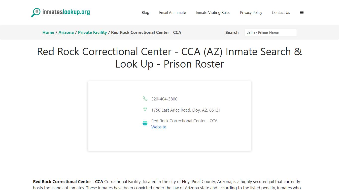 Red Rock Correctional Center - CCA (AZ) Inmate Search & Look Up ...